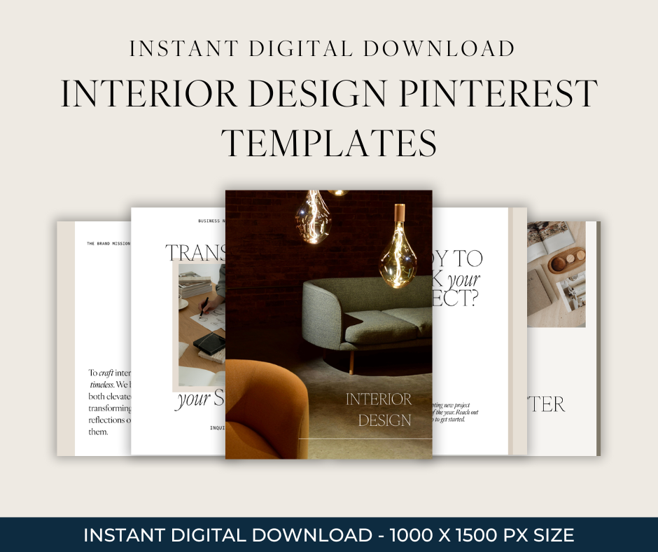 Interior design Pinterest templates with a sofa and light fixture on a beige background